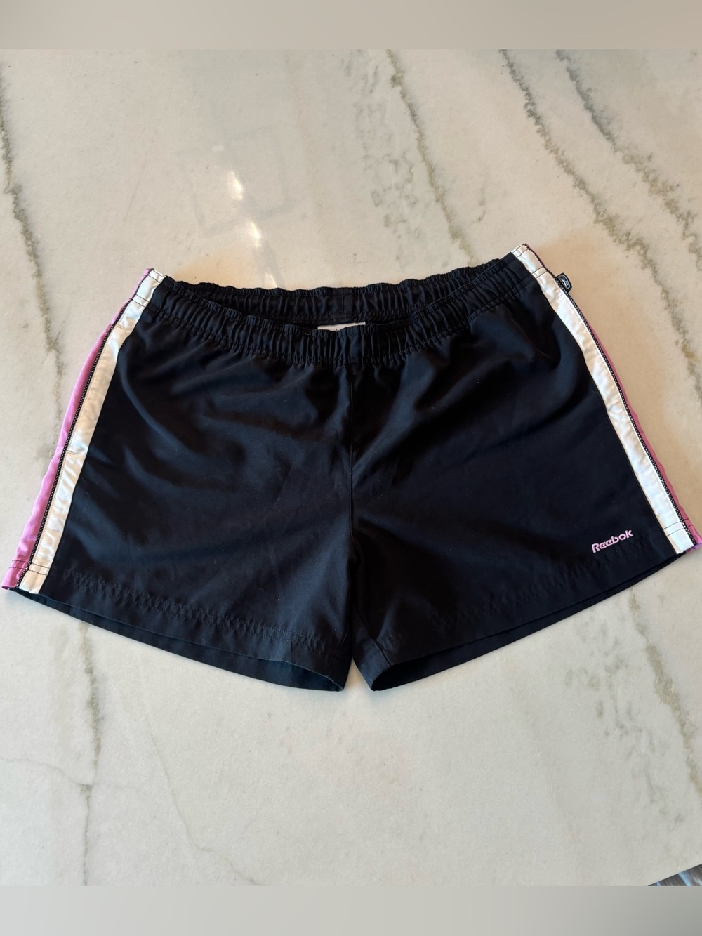 Vintage 90s Y2K Reebok Pink White Stripe & Stitching Athletic Gym Shorts Size M